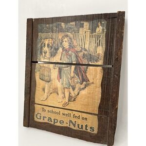 Vtg 1974 RaisinRak Grape Nuts Wood Sign To School Well Feed On Grape-Nuts" 15x12